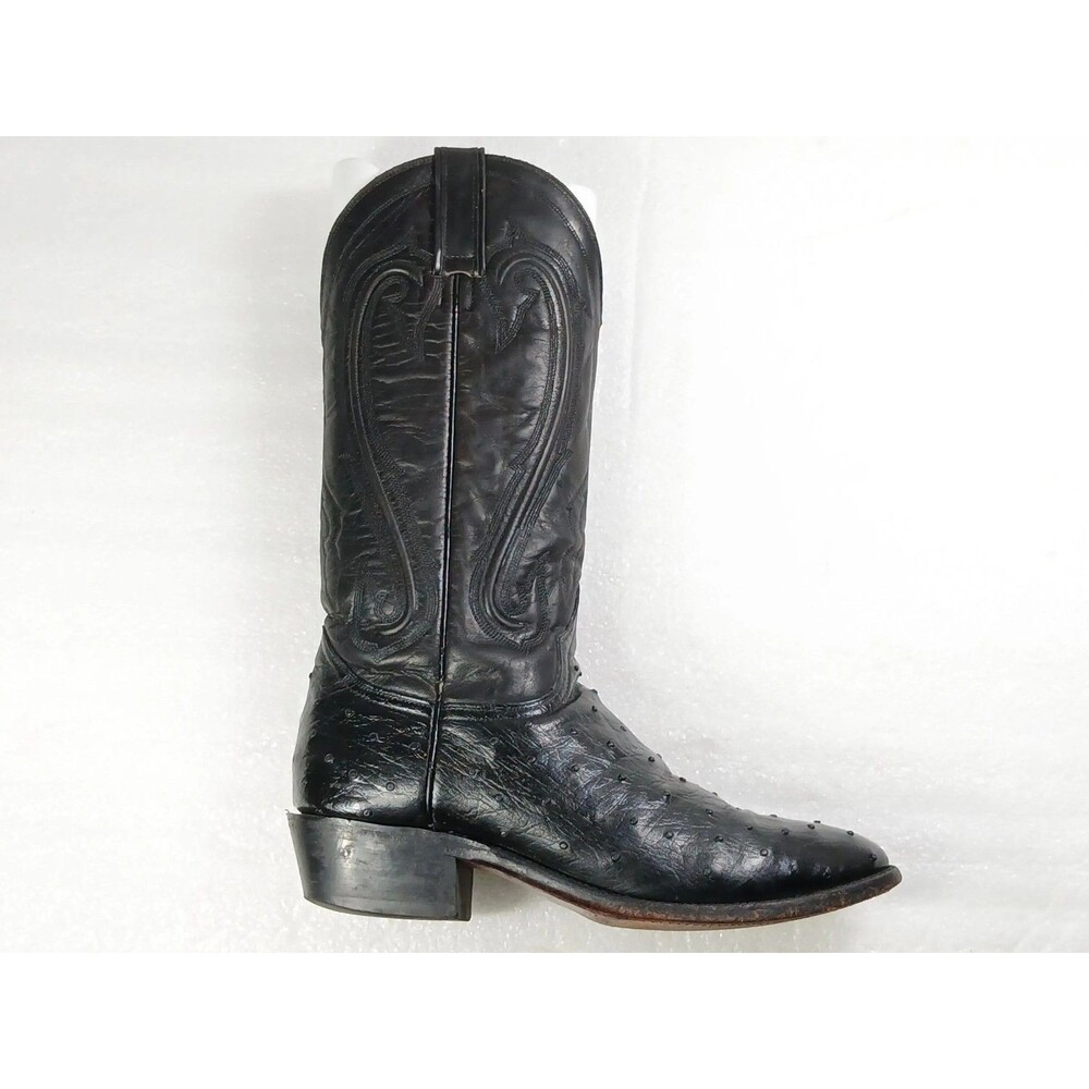 Vintage Handcrafted Black Ostrich Print Leather Cowboy Boots Men’s 8.5 D Mexico - Picture 8 of 16
